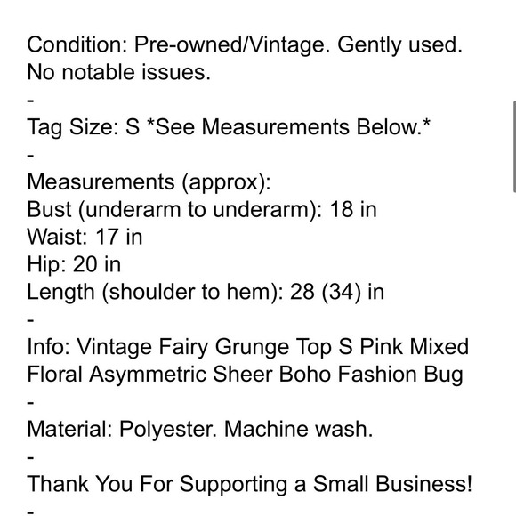 Vintage Pink Floral Asymmetric Sheer Tunic Top Fairy Grunge Fashion Bug Size S - Picture 11 of 11